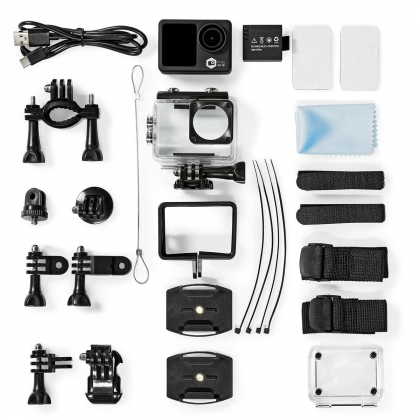 Action Cam | Dubbel scherm | 4K@30fps | 16 MPixel | Waterbestendig tot: 30.0 m | 90 min | Wi-Fi | App beschikbaar voor: Android™ / IOS | Mounts inbegrepen | Zwart