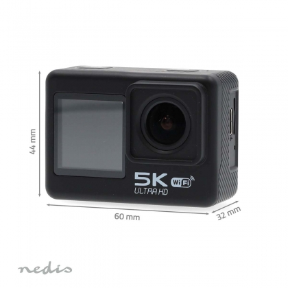 Action Cam | Dubbel scherm | 5K@30fps | 16 MPixel | Waterbestendig tot: 30.0 m | 80 min | Wi-Fi | App beschikbaar voor: Android™ / IOS | Mounts inbegrepen | Zwart