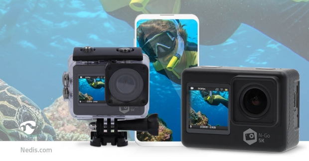 Action Cam | Dubbel scherm | 5K@30fps | 16 MPixel | Waterbestendig tot: 30.0 m | 80 min | Wi-Fi | App beschikbaar voor: Android™ / IOS | Mounts inbegrepen | Zwart