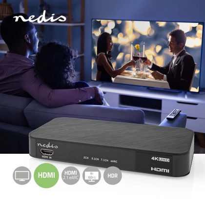 Digitale Audioconverter | 2-wegs | Input: DC Power / 1 x HDMI™ Input | Output: 1x 3,5 mm / 1x TosLink / 3x HDMI™ Output | Automatisch / Drukknop | Antraciet