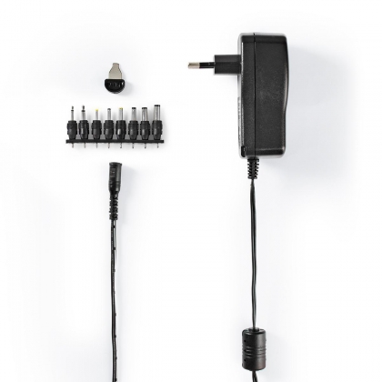 Universele AC-Stroomadapter | 18 W | 3 - 12 V DC | 1.10 m | 1.5 A | 8 plug(s) | Zwart