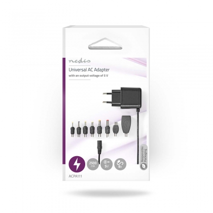 Universele AC-Stroomadapter | 12.5 W | 5 V DC | 1.60 m | 2.5 A | 8 plug(s) | Zwart