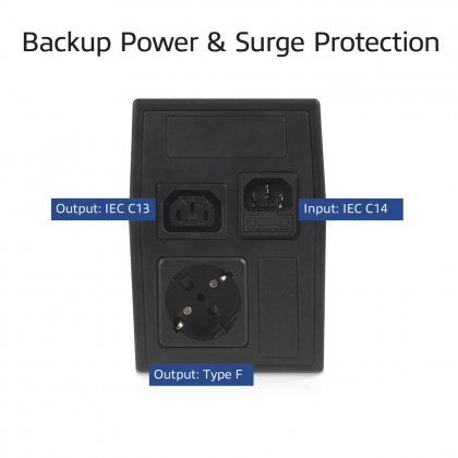 ACT 600VA UPS noodstroomvoorziening, 1x IEC (C13) + 1x Type F outlet, 1x IEC C14 input, 230 V, AVR