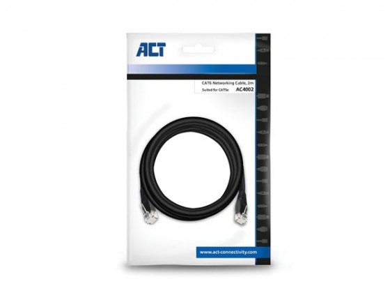 CAT6 U/UTP netwerkkabel, koper, 2m, zwart