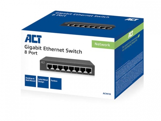 10/100/1000 Mbps netwerkschakelaar 8 poorten - metalen ontwerp