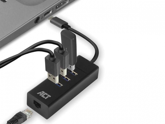 USB-C 3.2 Gen1 hub 3 poorten met Gigabit netwerkpoort.
