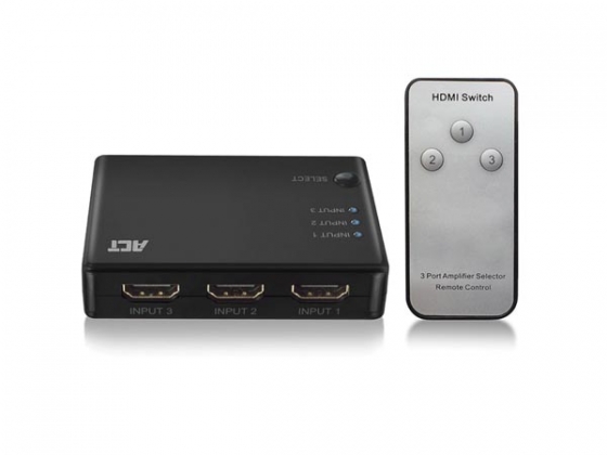 4K HDMI switch 3 poorten, weergave van 3 HDMI bronnen op één monitor.