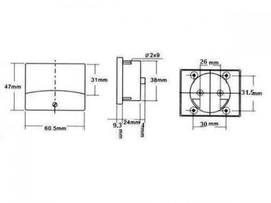 ANALOGE PANEELMETERVOOR DC SPANNINGSMETINGEN 15V DC / 60 x 47mm