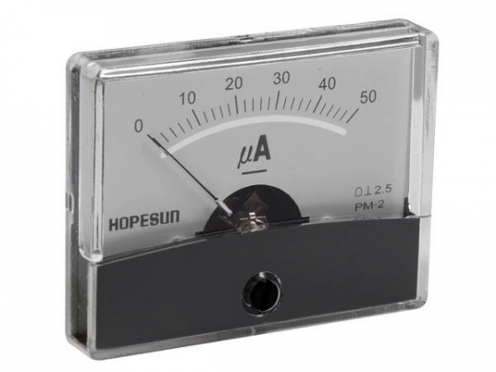 ANALOGE PANEELMETER VOOR DC STROOMMETINGEN 50µA DC / 60 x 47mm