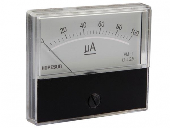 ANALOGE PANEELMETER VOOR DC STROOMMETINGEN 100µA DC / 70 x 60mm