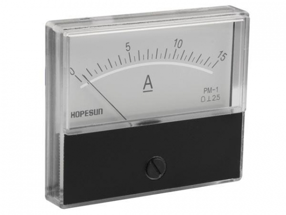 ANALOGE PANEELMETER VOOR DC STROOMMETINGEN 15A DC / 70 x 60mm