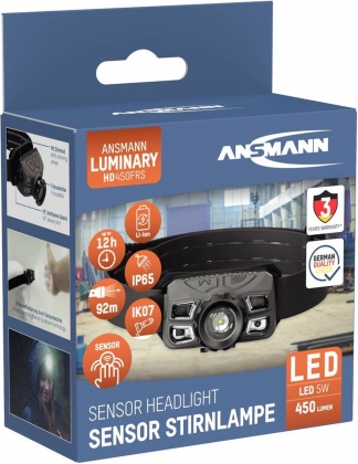 Ansmann IP65 LED Hoofdlamp 450 lumen op accu met sensor