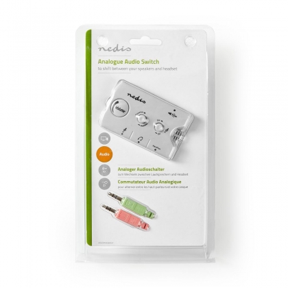 Audioswitch | Input: 2x 3,5 mm Male | Output: 3x 3,5 mm Female + 2,5 mm Female | Bedieningsmogelijkheden: Handmatig | Aantal knoppen: 3