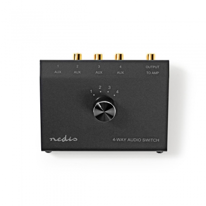 Analoge Audio-Switch | 4-Poorts poort(en) | Input: 1x 3,5 mm / 3x (2x RCA Female) | Output: 1x (2x RCA Female) | Manueel | Metaal | Zwart