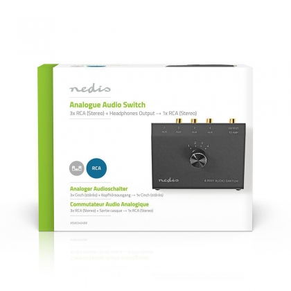 Analoge Audio-Switch | 4-Poorts poort(en) | Input: 1x 3,5 mm / 3x (2x RCA Female) | Output: 1x (2x RCA Female) | Manueel | Metaal | Zwart