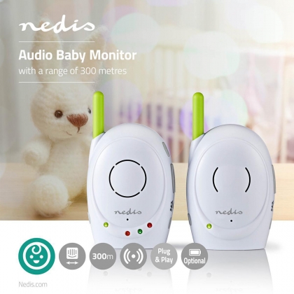 Audio-Babyfoon | FHSS (Frequency-Hopping Spread Spectrum) | Met terugspreekfunctie | Bereik: 300 m | Batterij Gevoed / Netvoeding | Groen / Wit