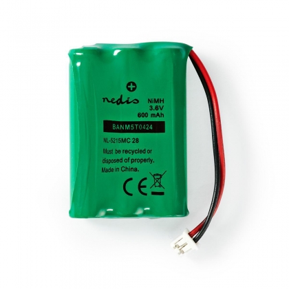 Oplaadbare NiMH-Batterij | 3.6 V DC | Oplaadbaar | 600 mAh | Voorgeladen | 1-Polybag | N/A | 2-Draads-Telefoonconnector | Groen