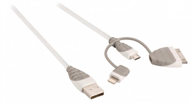 3-in-1 Data en Oplaadkabel USB A Male - Micro-B Male 1.00 m Wit