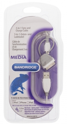 3-in-1 Data en Oplaadkabel USB A Male - Micro-B Male 1.00 m Wit