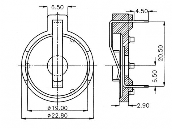 BATTERIJHOUDER VOOR LITHIUMCEL Ø 19mm (CR2032)