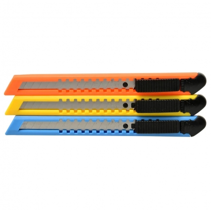 Blister 3x afbreekmesjes 9mm Blauw/Oranje/Geel