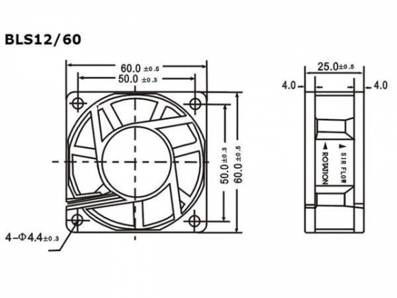 VENTILATOR 12VDC GLIJLAGER 60 x 60 x 25mm