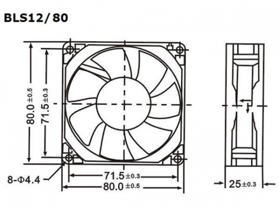 VENTILATOR 12VDC GLIJLAGER 80 x 80 x 25mm
