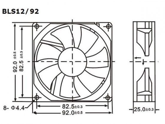 VENTILATOR 12VDC GLIJLAGER 92 x 92 x 25mm
