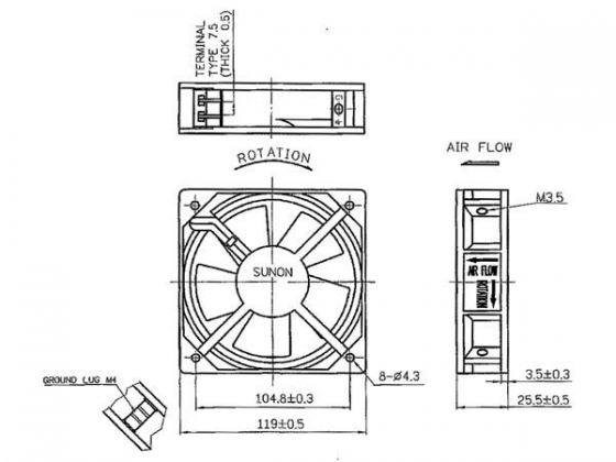 SUNON VENTILATOR 230VAC GLIJLAGER 120 x 120 x 25mm