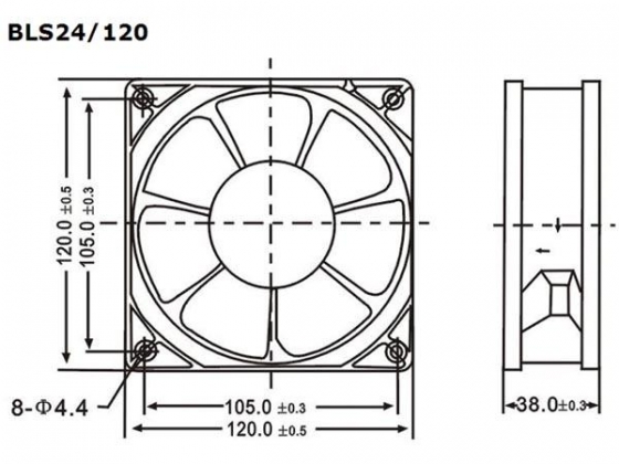 VENTILATOR 24VDC GLIJLAGER 120 x 120 x 38mm