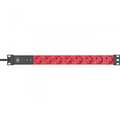 Alu-Line 8-voudige 19" Stekkerdoos voor schakelkasten Randaarde Stekker 2.00 m Zwart/Rood C14