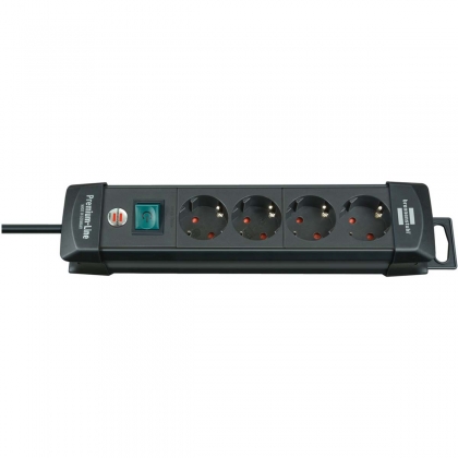 Premium-Line stekkerdoos met 4 stopcontacten (1,8 m kabel, met schakelaar, Made in Germany) zwart TYPE F