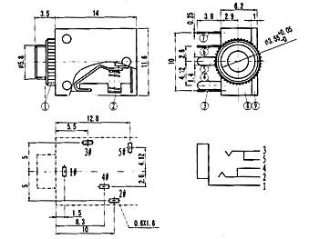 VROUWELIJKE 3.5mm STEREO JACK CHASSIS