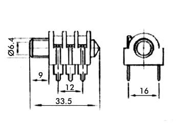 VROUWELIJKE 6.35mm STEREO JACK - GESLOTEN CIRCUIT