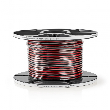 Speaker-Kabel | 2x 1.50 mm² | Koper | 100.0 m | Rond | PVC | Rood / Zwart | Rol