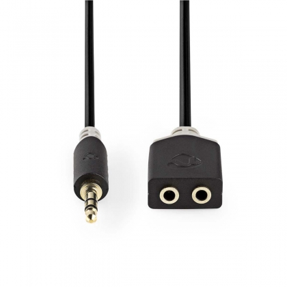 Stereo-Audiokabel | 3,5 mm Male | 2x 3,5 mm Female | Verguld | 0.20 m | Rond | Antraciet | Doos