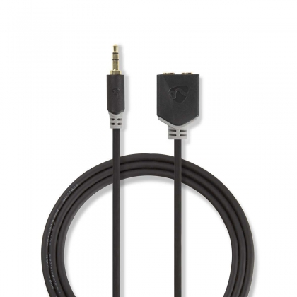 Stereo-Audiokabel | 3,5 mm Male | 2x 3,5 mm Female | Verguld | 0.20 m | Rond | Antraciet | Doos