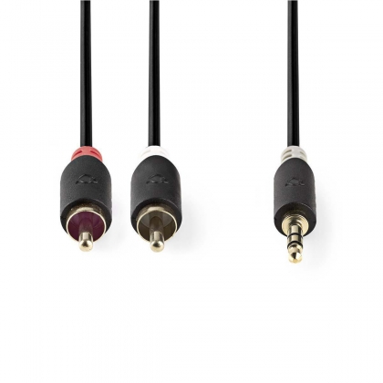 Stereo-Audiokabel | 3,5 mm Male | 2x RCA Male | Verguld | 0.50 m | Rond | Antraciet | Doos