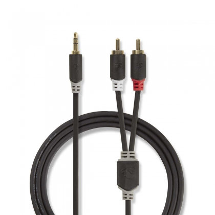 Stereo-Audiokabel | 3,5 mm Male | 2x RCA Male | Verguld | 1.00 m | Rond | Antraciet | Doos