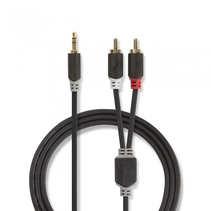 Stereo-Audiokabel | 3,5 mm Male | 2x RCA Male | Verguld | 10.0 m | Rond | Antraciet | Doos