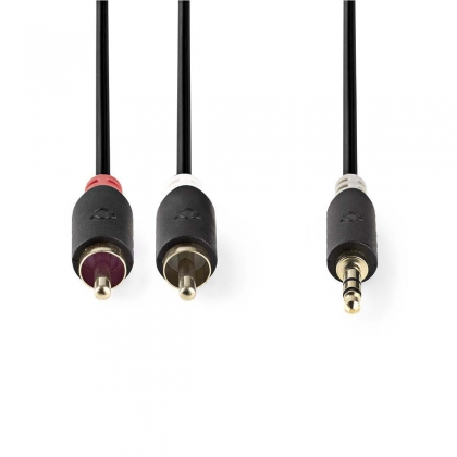 Stereo-Audiokabel | 3,5 mm Male | 2x RCA Male | Verguld | 2.00 m | Rond | Antraciet | Doos