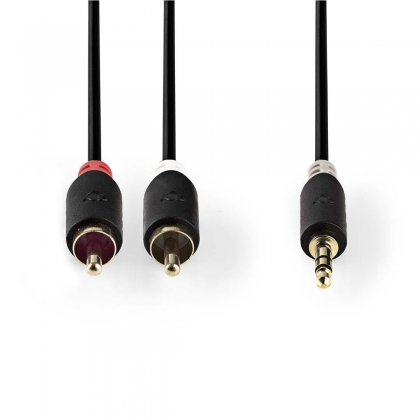Stereo-Audiokabel | 3,5 mm Male | 2x RCA Male | Verguld | 3.00 m | Rond | Antraciet | Doos