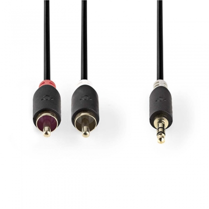 Stereo-Audiokabel | 3,5 mm Male | 2x RCA Male | Verguld | 5.00 m | Rond | Antraciet | Doos