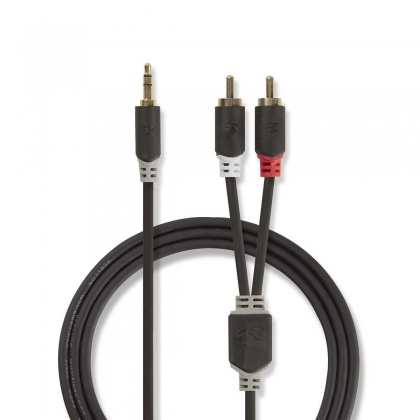 Stereo-Audiokabel | 3,5 mm Male | 2x RCA Male | Verguld | 5.00 m | Rond | Antraciet | Doos