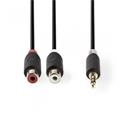 Stereo-Audiokabel | 3,5 mm Male | 2x RCA Female | Verguld | 0.20 m | Rond | Antraciet | Doos