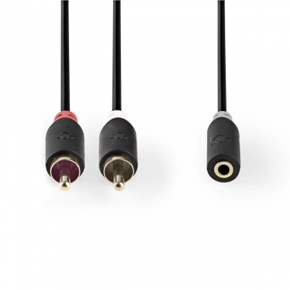 Stereo-Audiokabel | 2x RCA Male | 3,5 mm Female | Verguld | 0.20 m | Rond | Antraciet | Doos