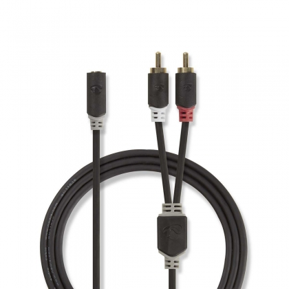 Stereo-Audiokabel | 2x RCA Male | 3,5 mm Female | Verguld | 0.20 m | Rond | Antraciet | Doos
