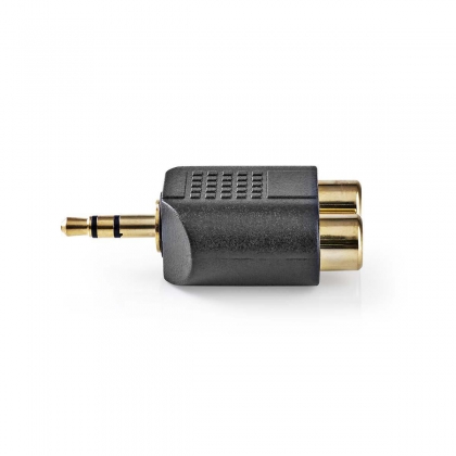 Stereo-Audioadapter | 3,5 mm Male | 2x RCA Female | Verguld | Recht | ABS | Antraciet | 1 Stuks | Doos