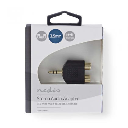 Stereo-Audioadapter | 3,5 mm Male | 2x RCA Female | Verguld | Recht | ABS | Antraciet | 1 Stuks | Doos