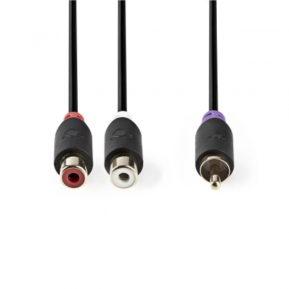 Subwoofer-Kabel | RCA Male | 2x RCA Female | Verguld | 0.20 m | Rond | 4.0 mm | Antraciet | Doos